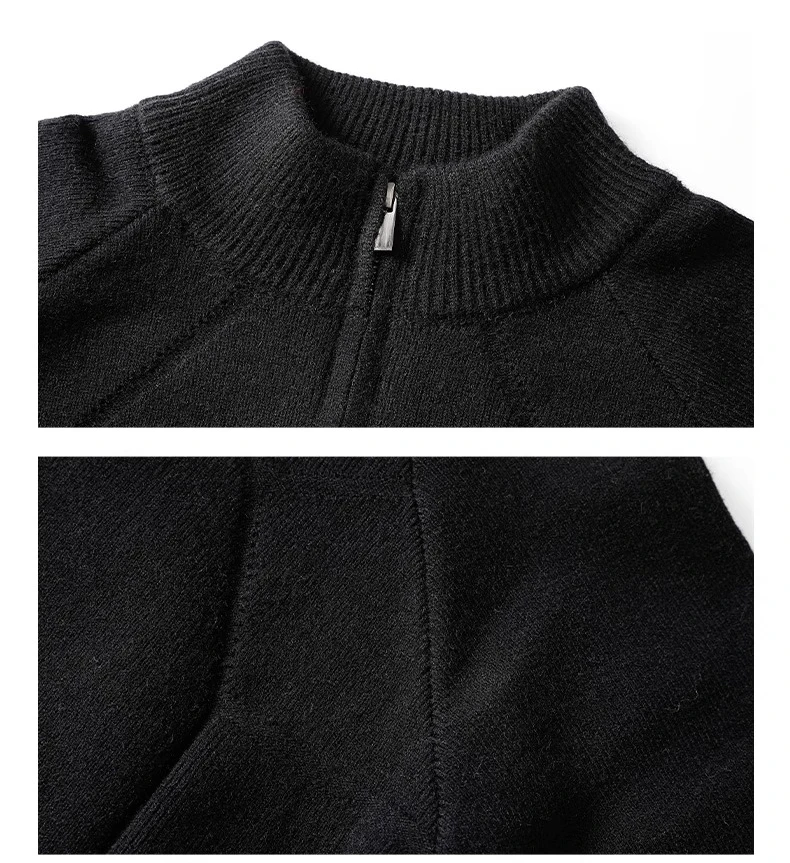 2025 Autumn Winter Half-Zip Stand Collar Gray Long Sleeve Pullover Sweater Men Loose Casual Simple Black Knitwear