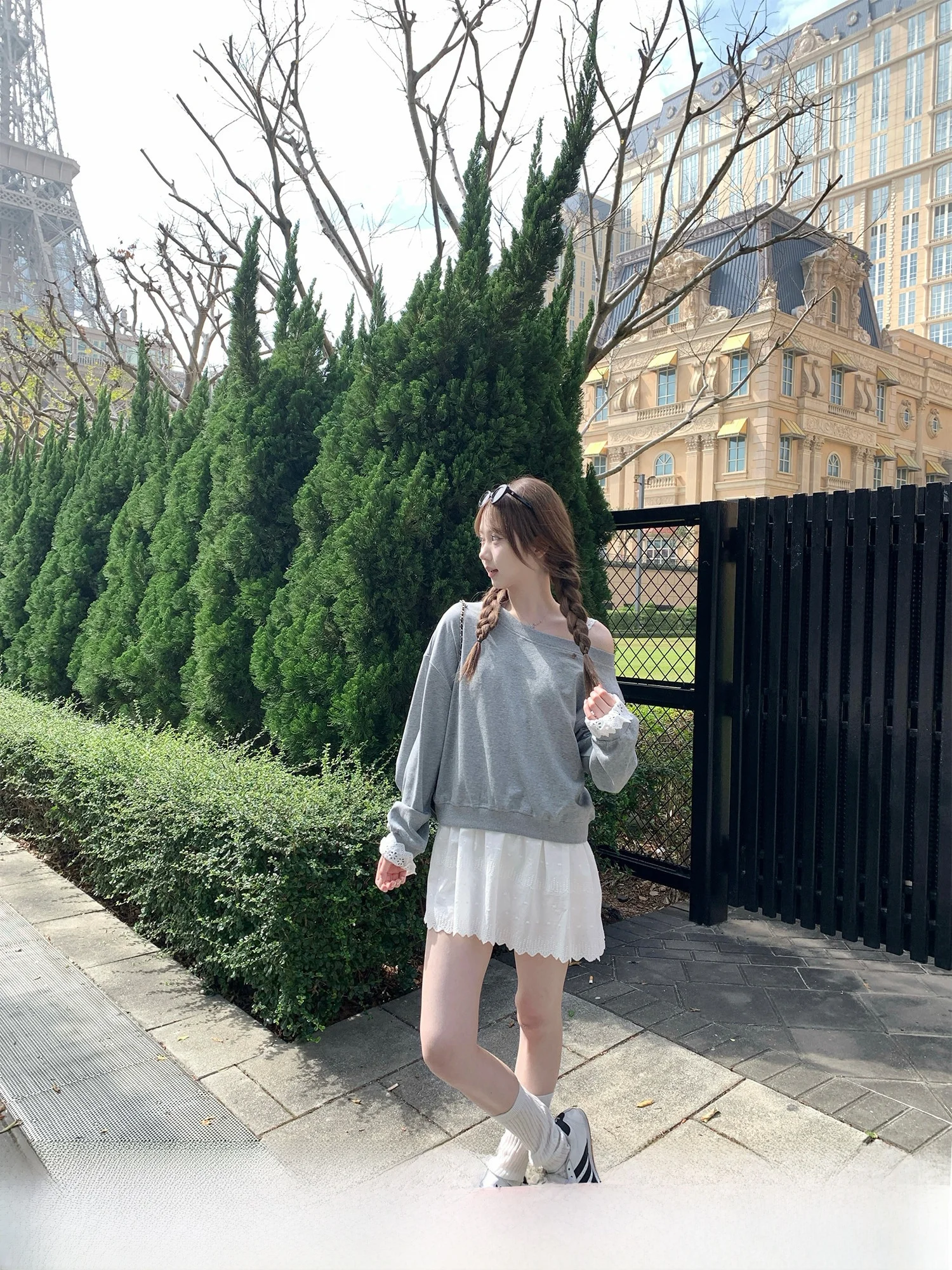 

Thin Sweatshirt Women's Style Lazy Shoulder Strap Dress Spring Season Fashionable Two-Piece Set Long Sleeve Cotton Material