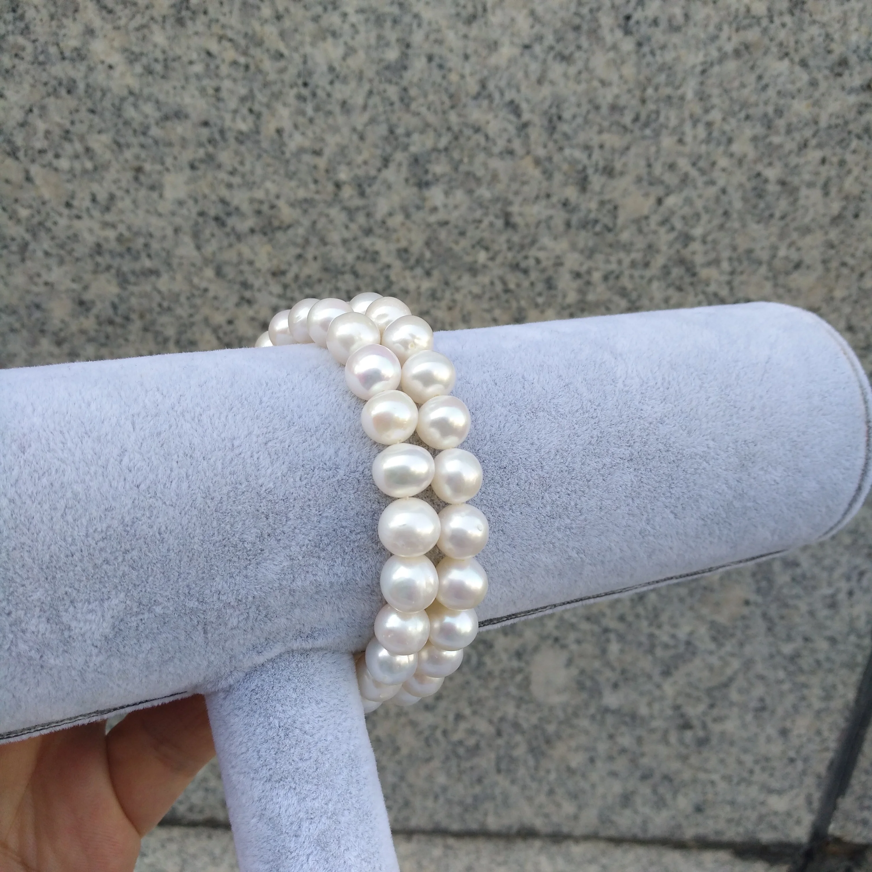 

2 Row AAA+ 8-9mm Round South Sea White Pearl Bracelet 7.5-8"14k Gold P Original Real Shot Photos