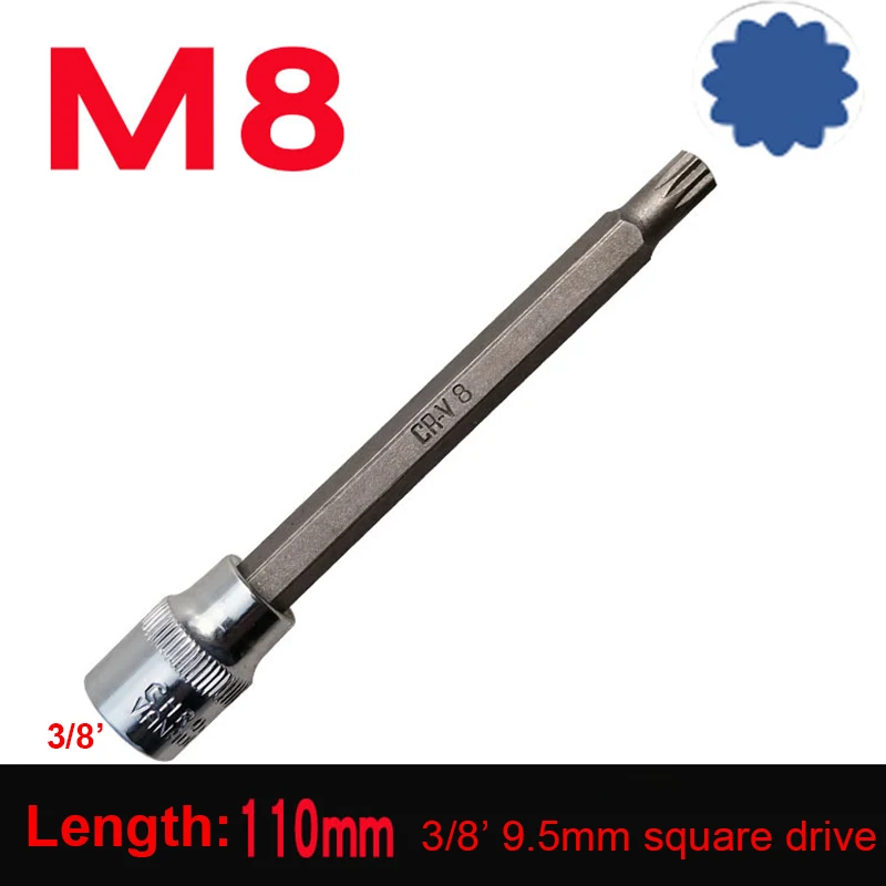 7 pz/set 110mm lunghezza 3/8 "Drive S2 In Lega Torx Cacciavite Bit Set 12 Punti MM Scanalato Bit Set M4 M5 M6 M7 M8 M9 M10 strumenti