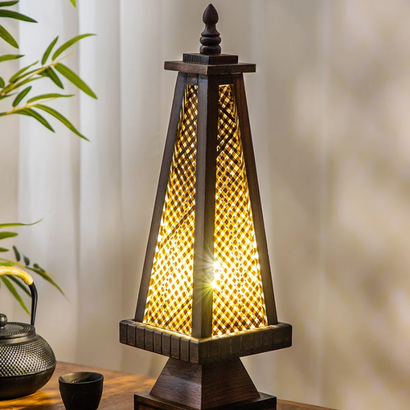 

Thai Zen style ancient style table lamp creative bamboo weaving bedroom bedside atmosphere lamp homestay tea room retro