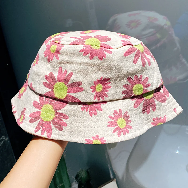 Summer Children's Fisherman Hat Small Fresh Daisy Print Children's Sun Hat Foldable Outdoor Fishing Hat Beach Sunscreen Pot Hat