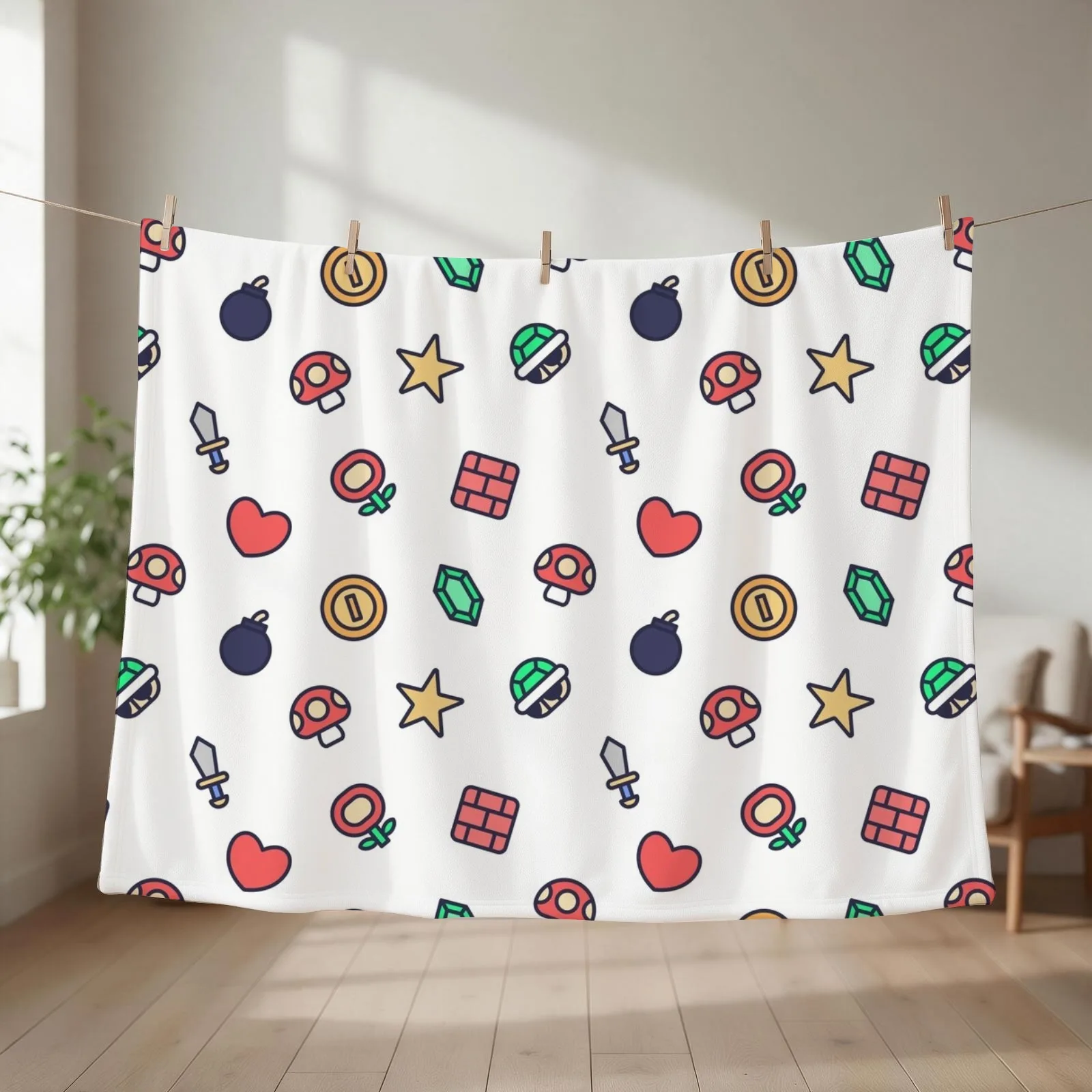 Level up Gaming mix Throw Blanket couch cozy soft plush fuzzy picnic outdoor blanket