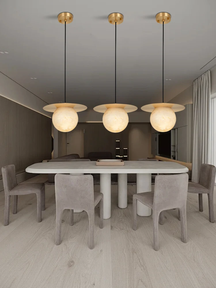 LED Pendant Light with Alabaster and Natural Marble for Modern Dining Room Kitchen Nordic Ceiling Home Decoration