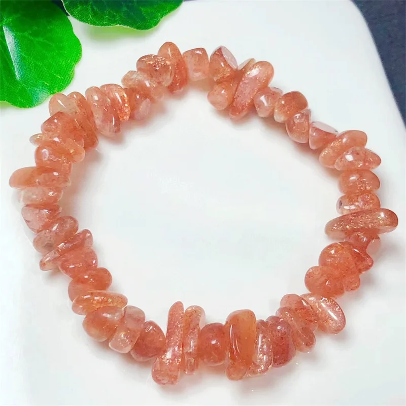 Natural Golden Strawberry Quartz Gravel Stone Bracelet Crystal Bracelets Stretch Polychrome Gemstone Birthday Present 1PCS