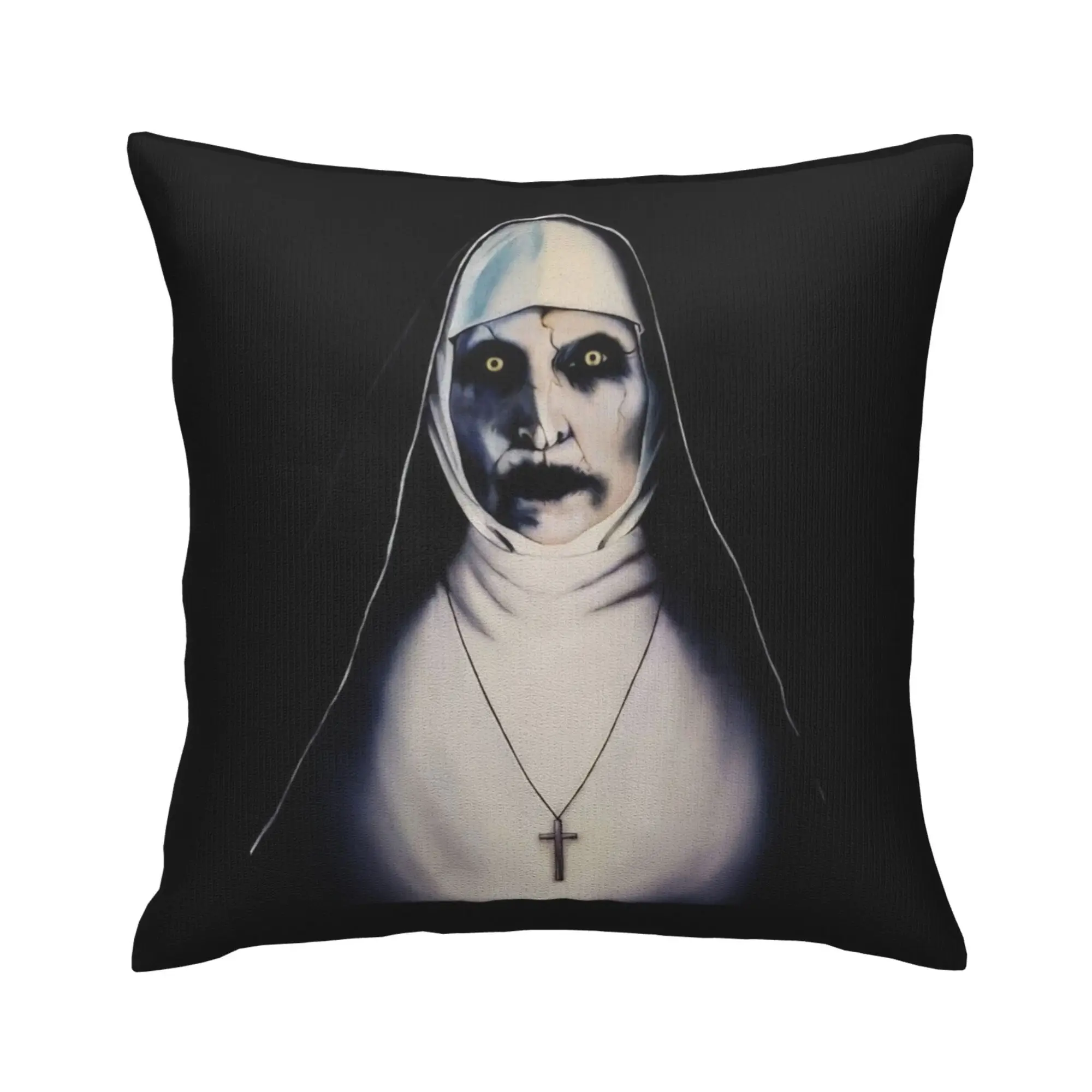 قطعة واحدة من غطاء وسادة فيلم The Conjuring Horror - طباعة مزدوجة الجوانب مقاس 18 × 18 بوصة، تصميم مستوحى من الراهبة مع سحاب غير مرئي