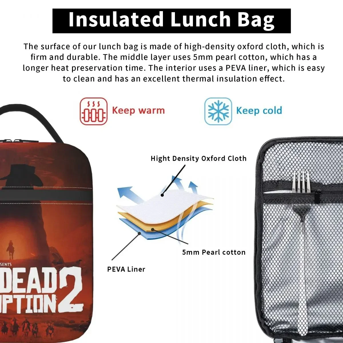 Custom Bag Custom Red Dead Redemption Insulated Lunch Bag For Women Children Leakproof Food Boxes Thermal Lunch Box Tote