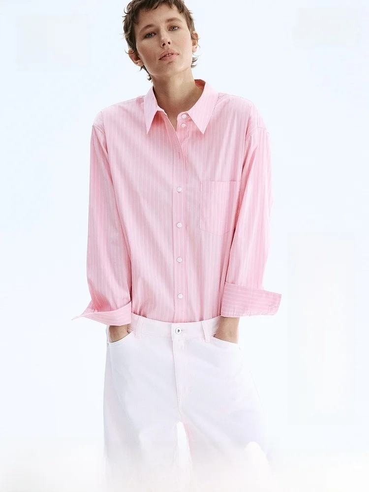 

H&M Women's Shirt Summer 2026 Oversized Fashionable Commute Trend Minimalist Button Pocket Cotton Nylon Spandex Blend