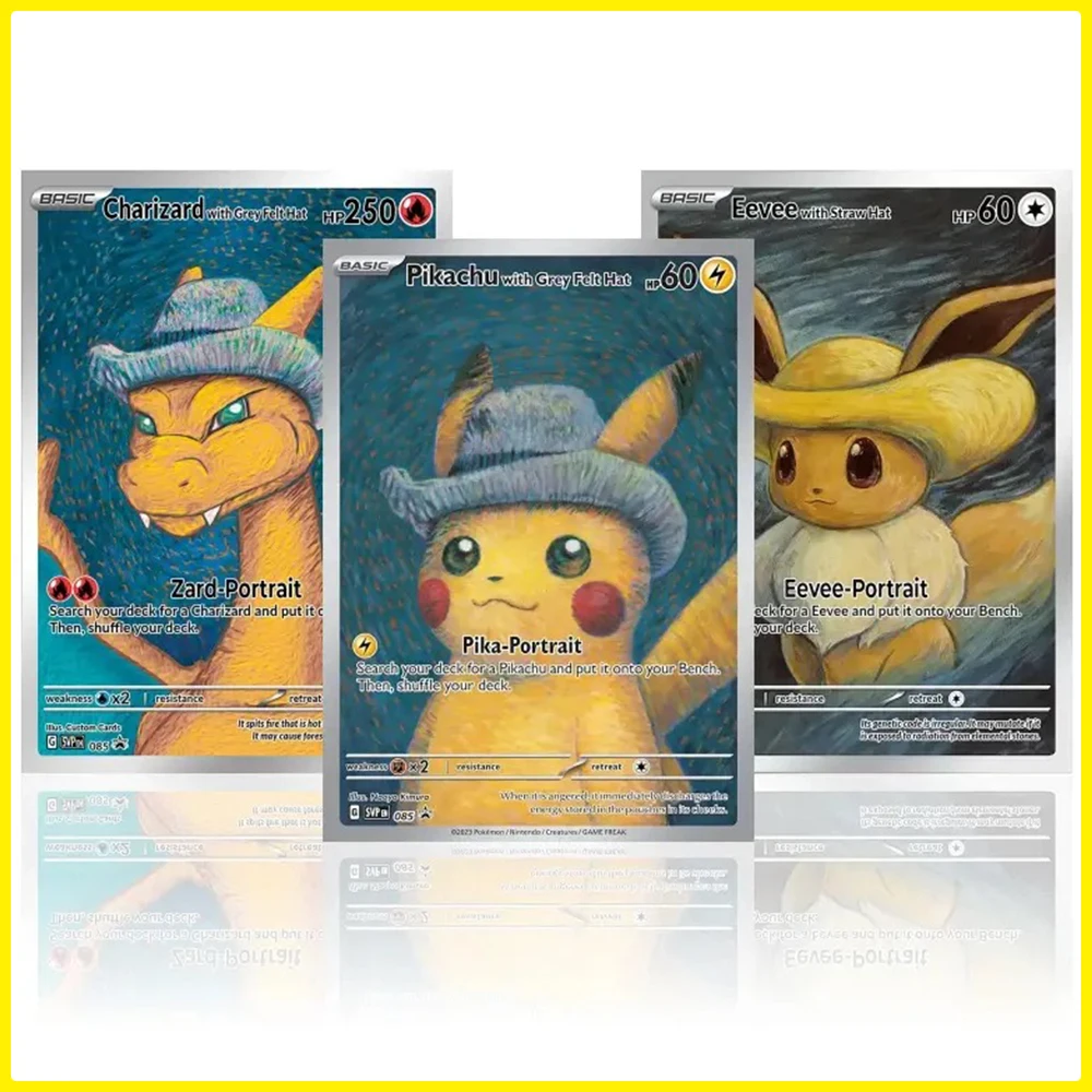 

BLUB Pokemon Game Collection Cards Pikachu Charizard Mewtwo Dracaufeu Eevee Anime DIY Van Gogh Cards Portrait Painting