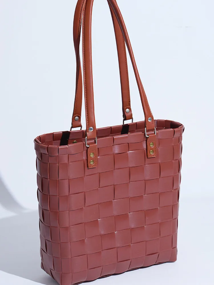 JNMC Women's coffee color hand-woven design fashion daily travel handbag