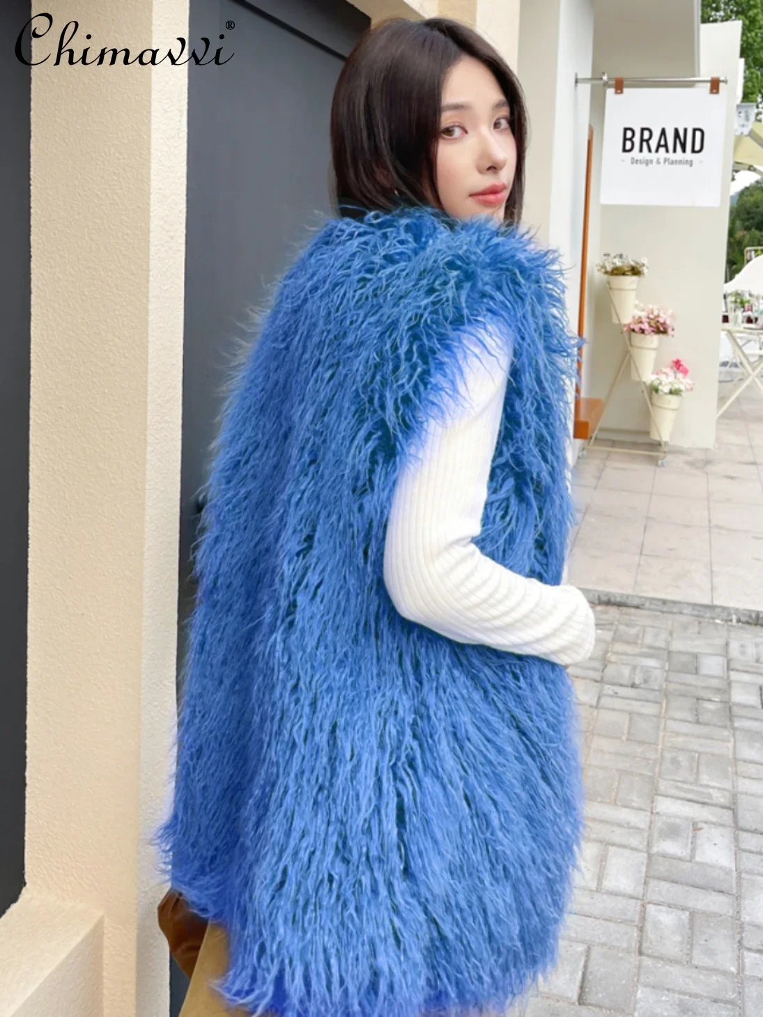 2024 Autumn and Winter New High-end Fashion Colored Beach Wool Fur Vest Women's Loose Sleeveless Elegant Women's Long Coat