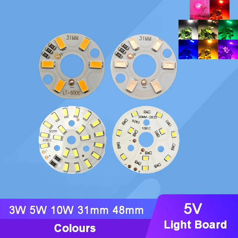 5V Low Voltage LED White Warm 4000K Red Blue Green Pink Purple Lamp Light Board Bulb Round Light Source