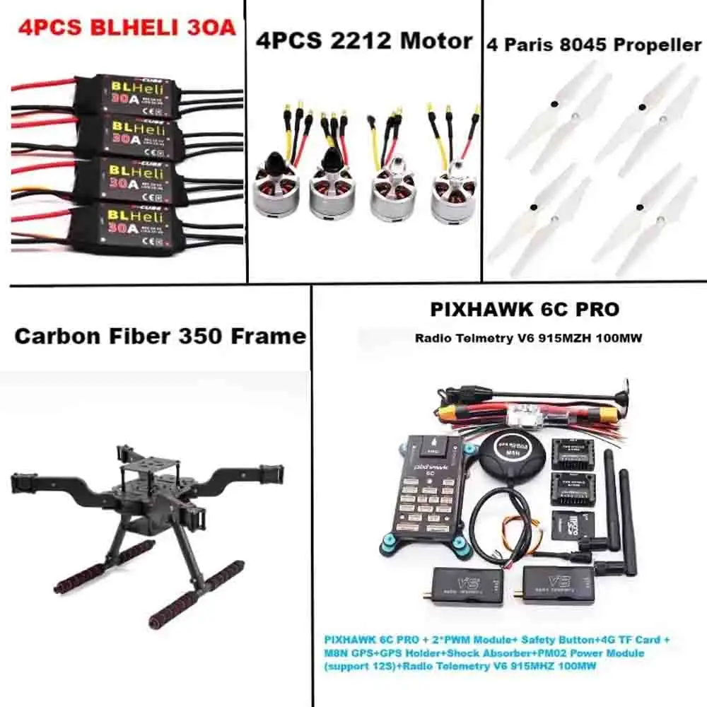 B-CUBE Open-source New Intelligent Drone FLY350 PIXHAWK 6C M8N Kit Ardupilot Radio Quadcopter BLHELI 30A ESC 2212 Motor RC