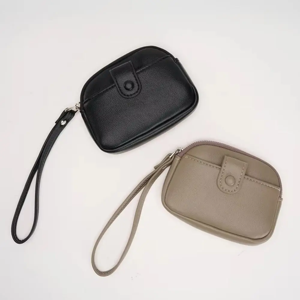 

Fashion Design with Wrist Lanyard Handheld Wallet Solid Color Mini Zipper Coin Purse Earphone Pouch Clutch Small Item Bag Men