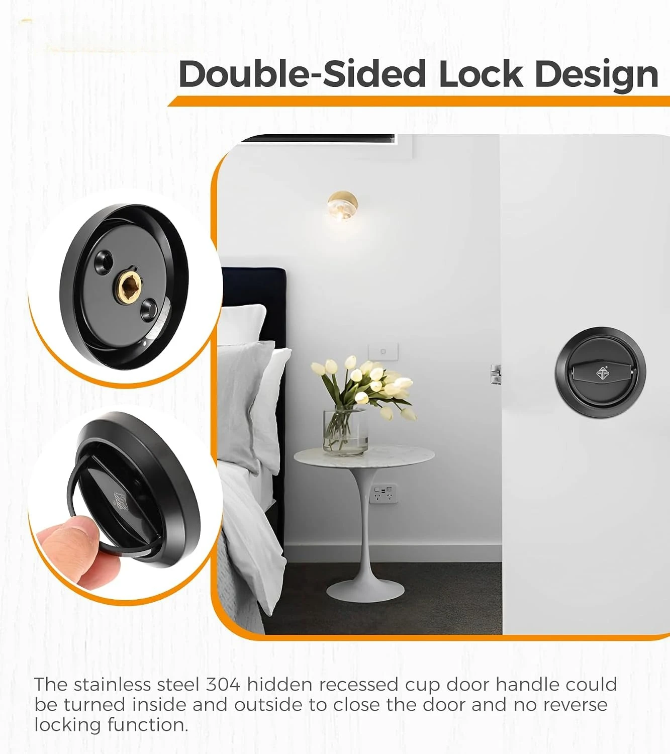 1 Set 304 Stainless Steel Recessed Door Knob Hidden Cup Door Knob Lock Without Keys Invisible Recessed Round Ring Furniture Knob