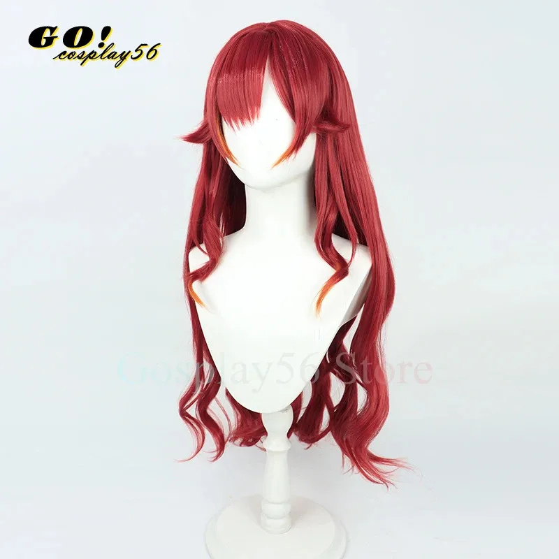 2025 VTuber Nekota Tsuna شعر مستعار تأثيري ذيل NIJISANJI أحمر طويل مجعد الشعر الاصطناعية Youtuber الظاهري المعبود أغطية الرأس كيتي القط ذيول