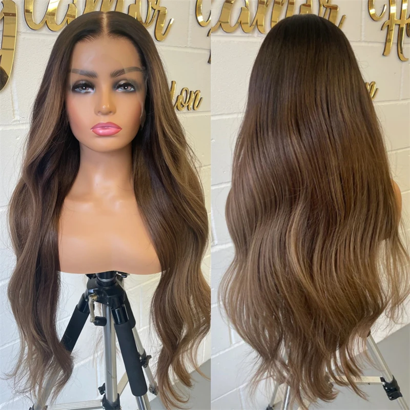 

Синтетический парик 13x4 Ombre Chestnut Brown с швейцарским HD-кружевом для женщин, без видимых швов, с предварительно выщипанной линией роста волос и baby hair