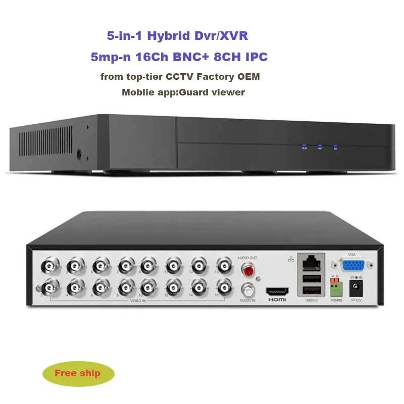 5-in-1 XVR301-16G3 Hybrid Dvr 5mp-n 16Ch BNC+ 8CH IPC Video Recorder from top-tier CCTV Factory OEM, Moblie app:Guard viewer