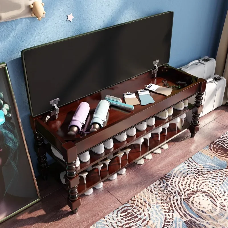 American-style home shoe change stool Sitting shoe cabinet Household European-style solid wood shoe stool Multi