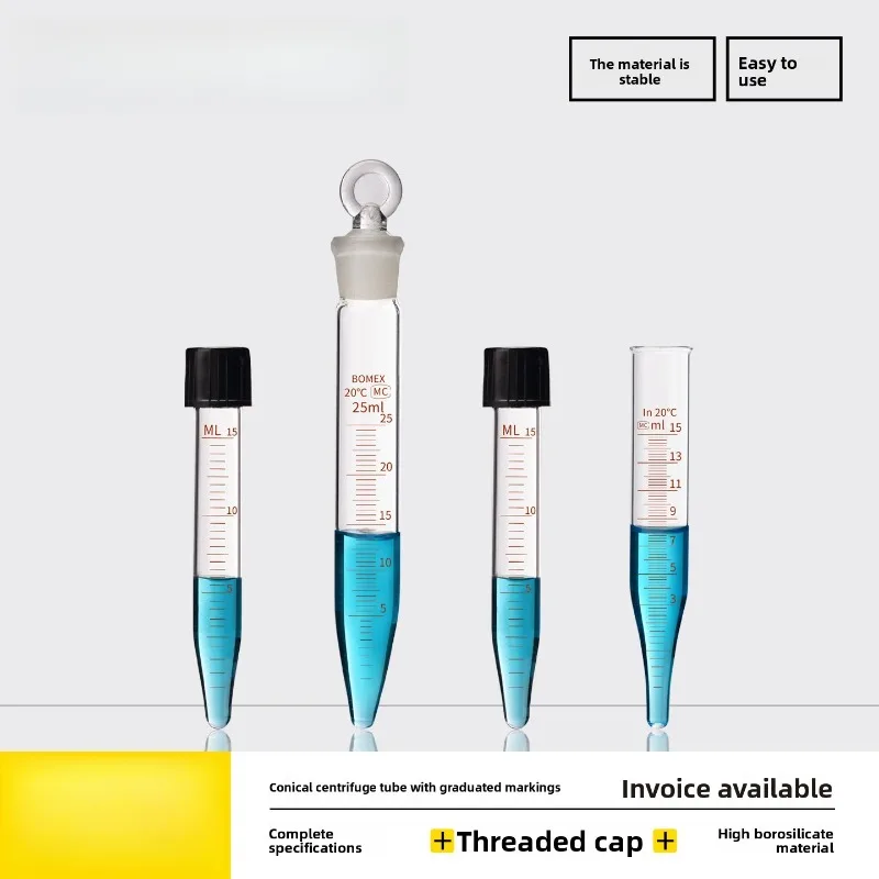 5ml 10ml 15ml 20ml 25ml 50ml Glass Graduated Centrifuge Tube with Screw Cap Conical Bottom