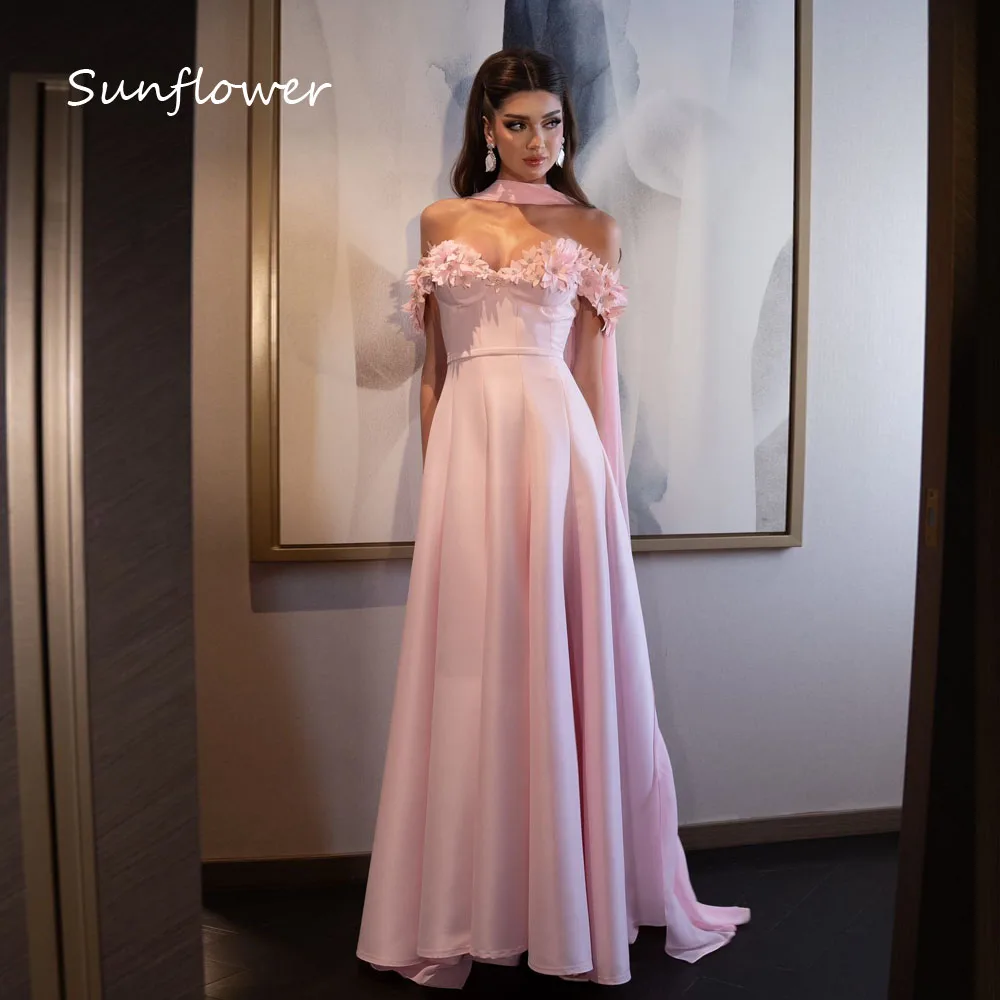 Sunflower Simple Pink Sweetheart Appliques A-LINE Prom dress 2024 Slim Off The Shoulder Ankle-Length Formal Evening Dress