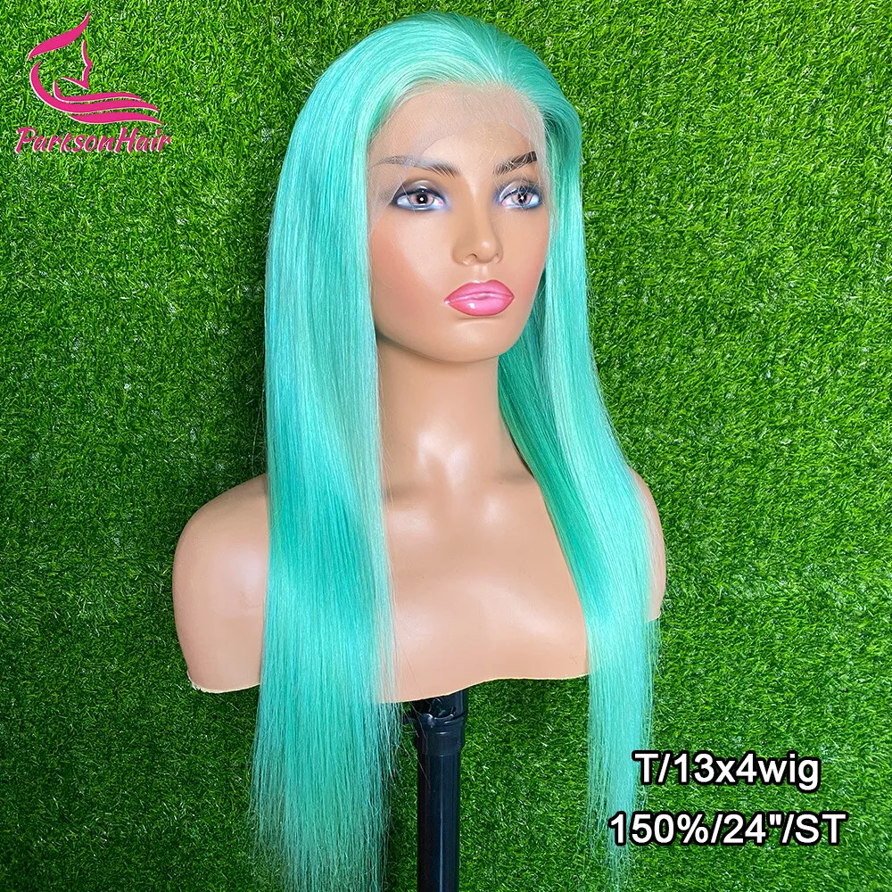 البط البري الأخضر مستقيم 13x6 الدانتيل شعر مستعار أمامي 100% شعر الإنسان سماوي أزرق ملون 613 شعر بشري أشقر الباروكات قبل نتفها للنساء