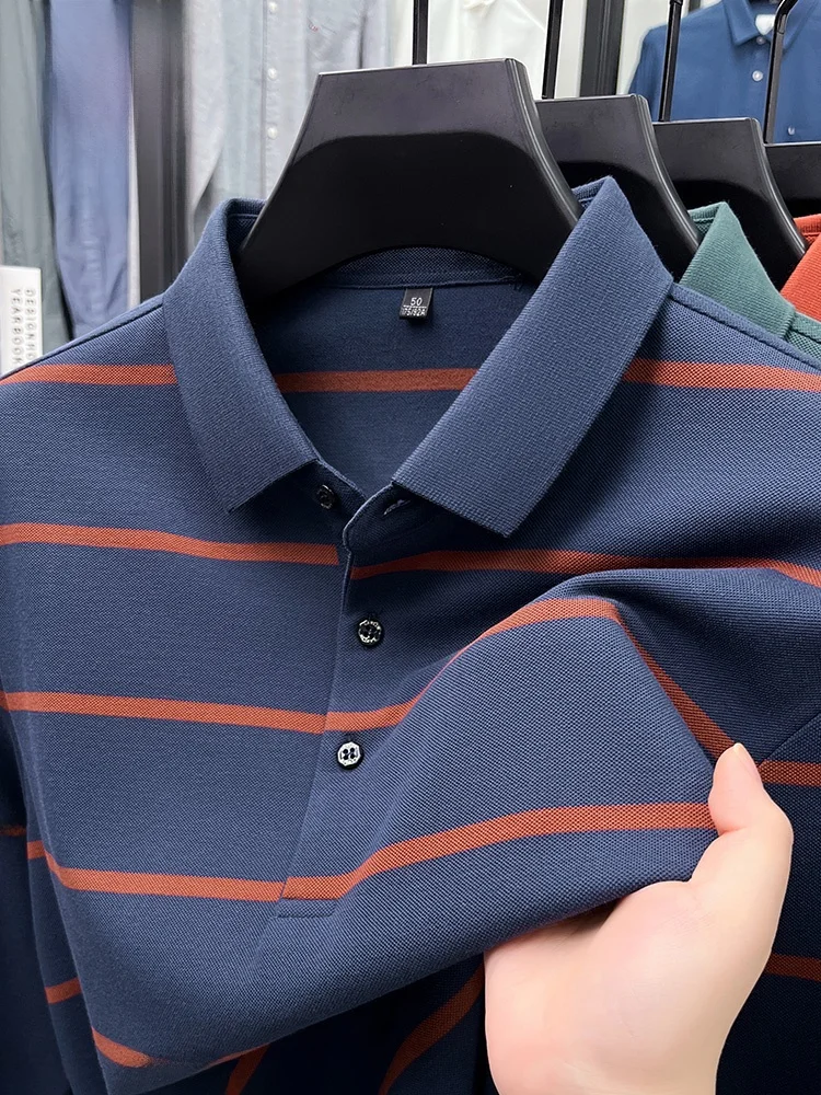 

Rn Men's Casual Cotton Long Sve irt Striped Pattern Turn-down Collar Dad Clothes Comfortable Breathable Busin...