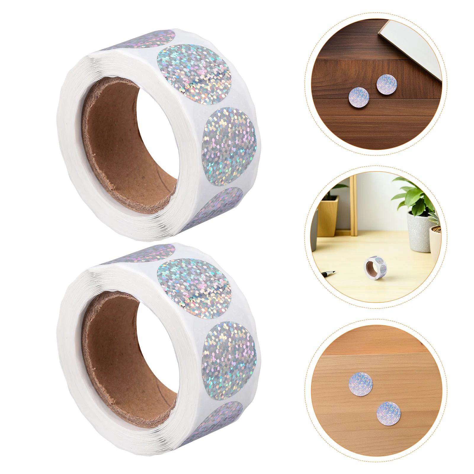 

6 Rolls 2.5cm Holographic Sealing Labels Reusable Sticky Circle Stickers for Moving Boxes Jars Files Packaging Needs