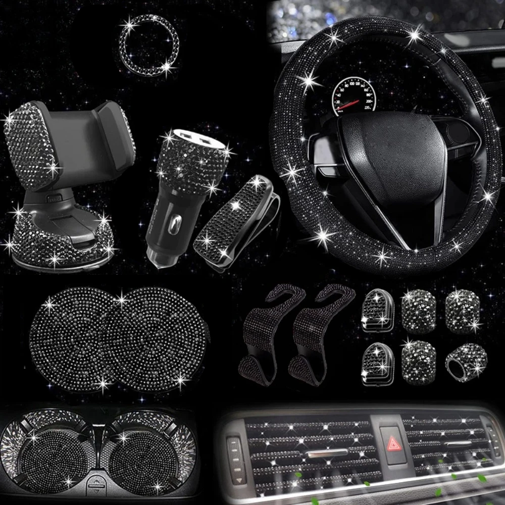 bling-rhinestone-car-steering-wheel-cover-non‑slip-elastic-comfortable-universal-auto-steering-protector-interior-decoration