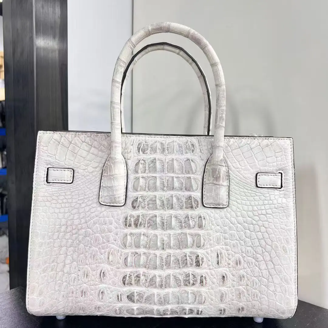 2026 New production Himalaya white 100% genuine real crocodile leather women tote handbag alligator skin lady bag medium size