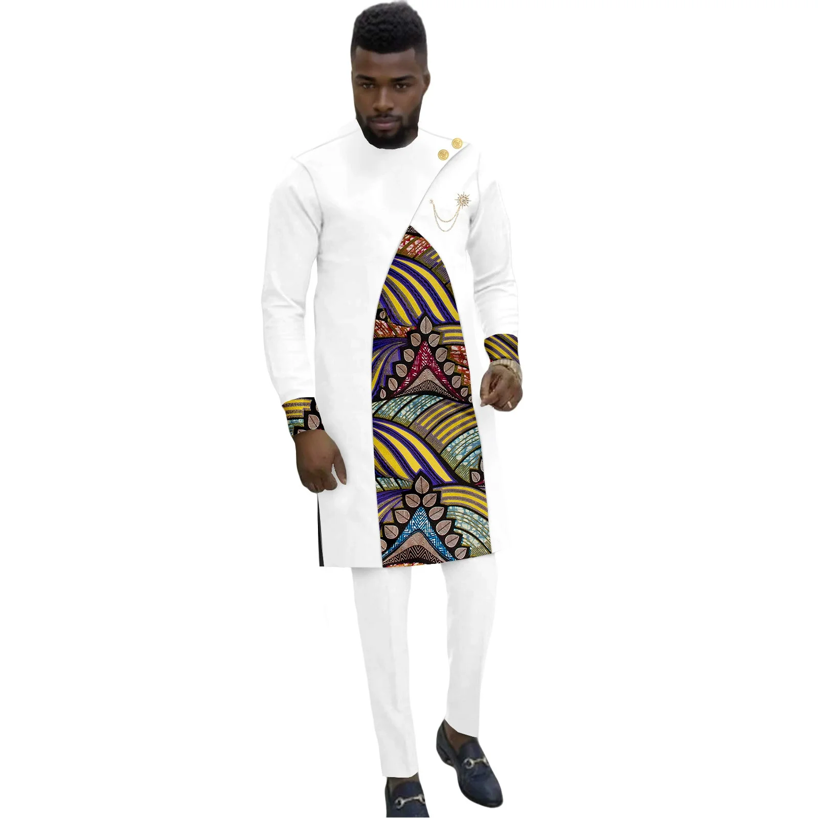 طقم ملابس رجالية أفريقية بتصميم زر قطري - طقم قميص وبنطلون Darcyki