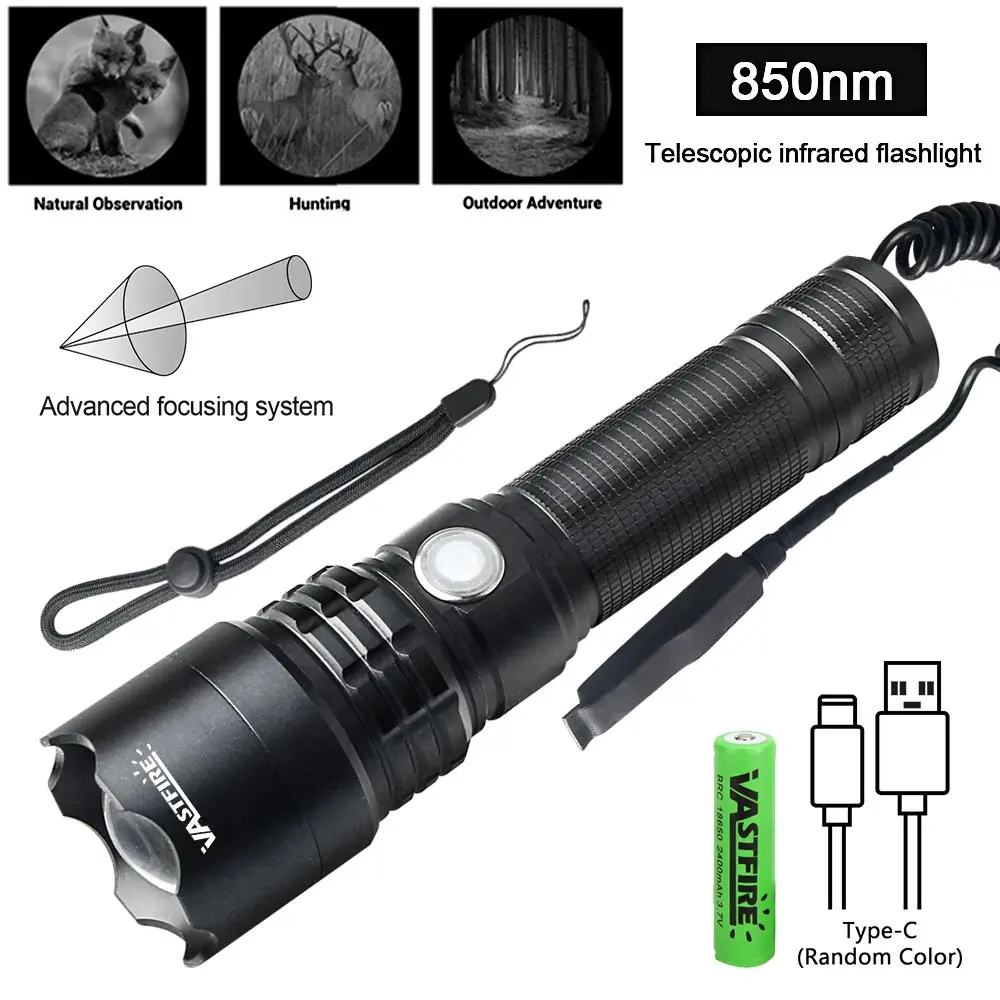 IR850nm&940nm Latest infrared Flashlight LED Zoom High Bright Night Vision Infrared Light Tactical Hunting Zoom IR Flashlight