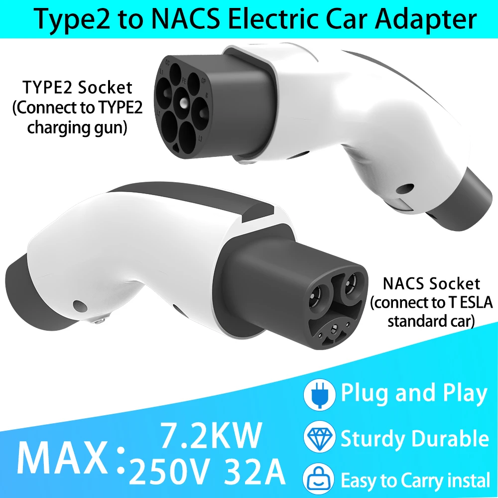 

Универсальное зарядное устройство для электромобилей, адаптер Type2 к NACS, 32 А, 7,2 кВт, зарядная станция типа 2, для электромобилей Tesla Model 3/Y/S/X, преобразователь NACS