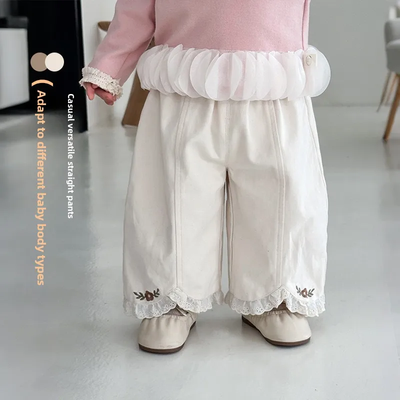 

Girls' Embroidered Casual Pants 2025 New Autumn Baby Style Lace Straight Leg Pants Children's Korean Version Autumn Pants