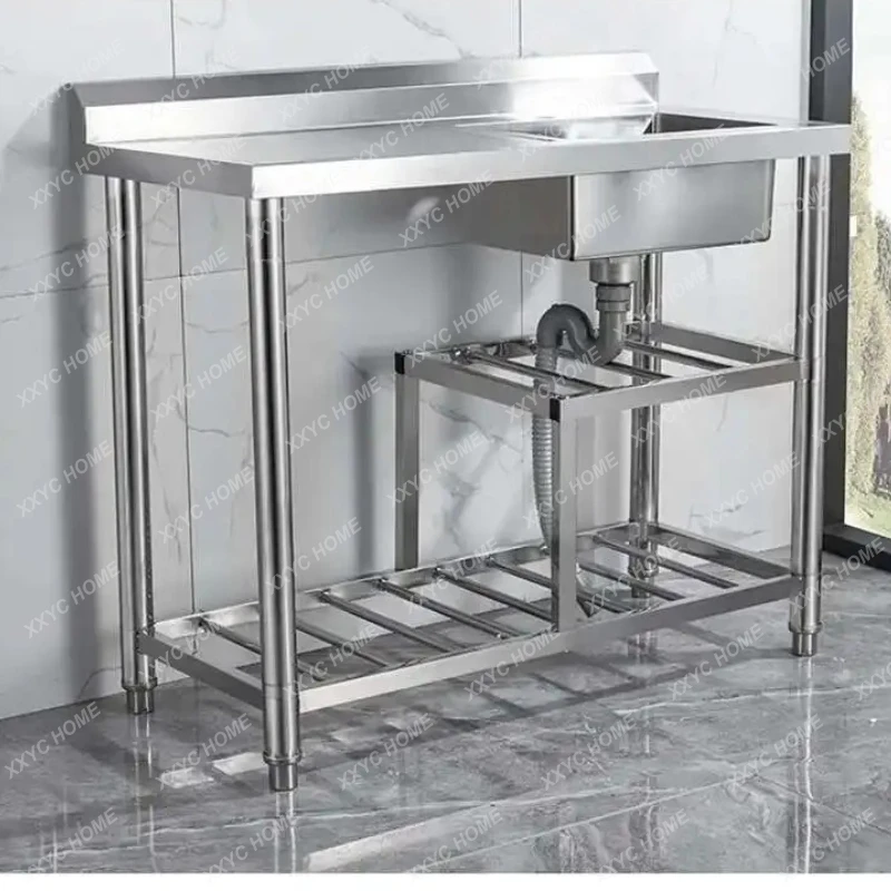 W Stainless Steel Kitchen Sinks Countertop Integrated Washbasin Kitchen Single Slot With Platform Home Washing Sinks With Bracke