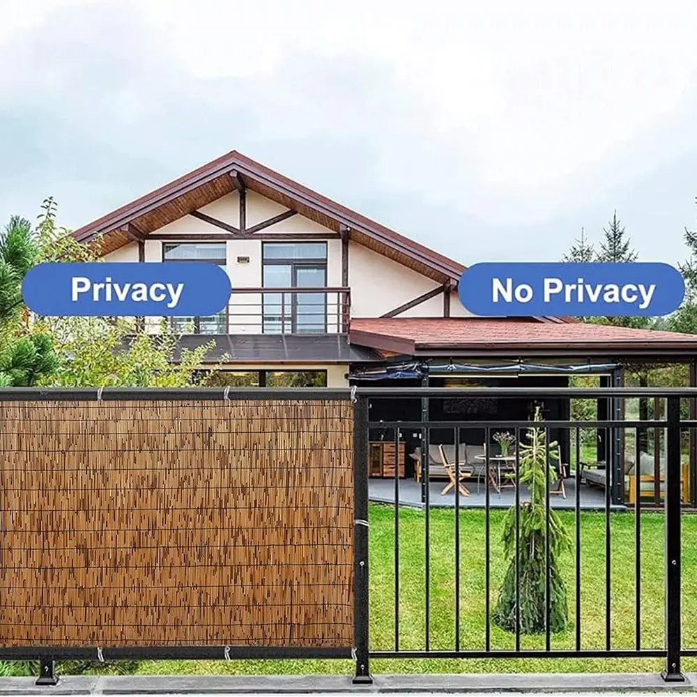 Rustic Brown 3.3ft x 16.4ft Bamboo Privacy Fence, Elegant and Natural Reed Curtain