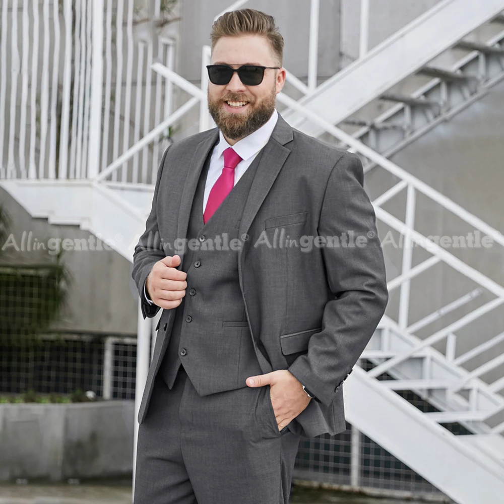 بدلات رجالية كبيرة وطويلة مكونة من 3 قطع طقم سترة بطية صدر مدببة كلاسيكية تناسب نسيج مسامي مريح طوال اليوم