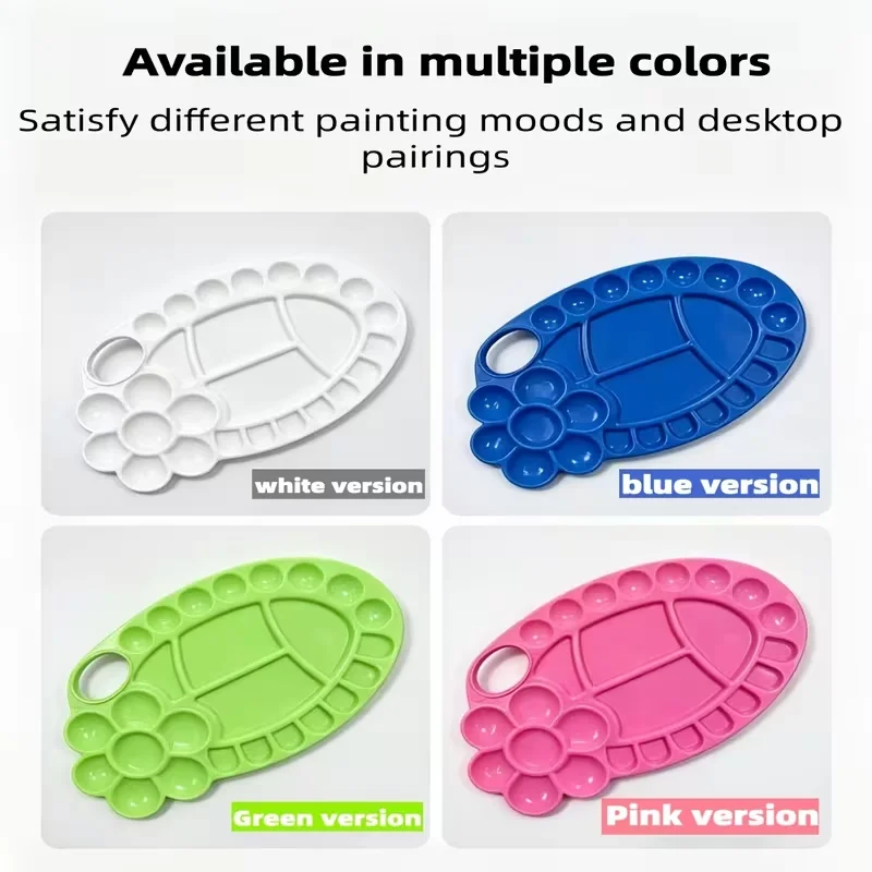 Multi-Well Plastic Paint Palette, Handheld Mixing Tray for Acrylic Watercolor Oil, Art Supplies for Artists & Students