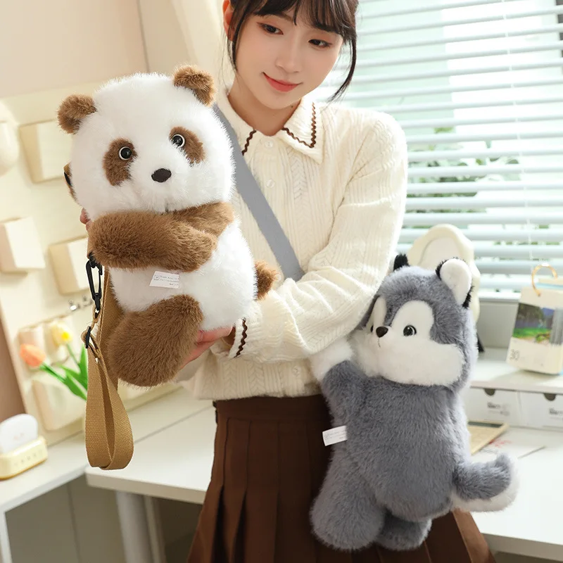 

Casual Puppy Panda Crossbody Bag Animal Kawaii Plush Bear Shoulder Bag Cartoon Creative Husky Dog Bag Outdoor Messenger Bags