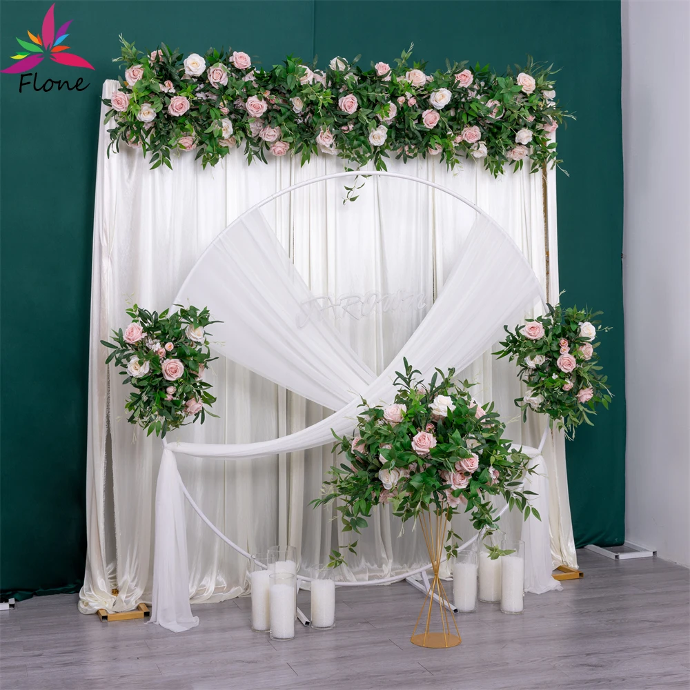 

2m Greenery Light Pink Flower Arrangement Wedding Background Decor Artificial Rose Green Leavf Floral Row Event Party Deco Props