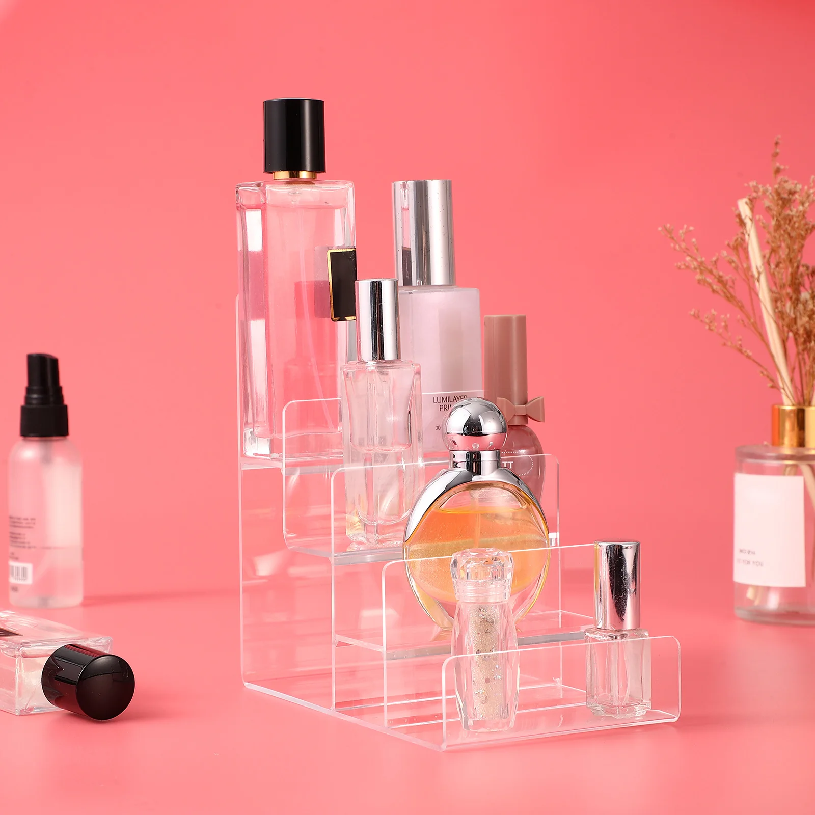 

Multipurpose Acrylic Display Stand Four Layers Clear Storage Shelf Riser Organizer for Retail Shop Home Acrylic Display Stand