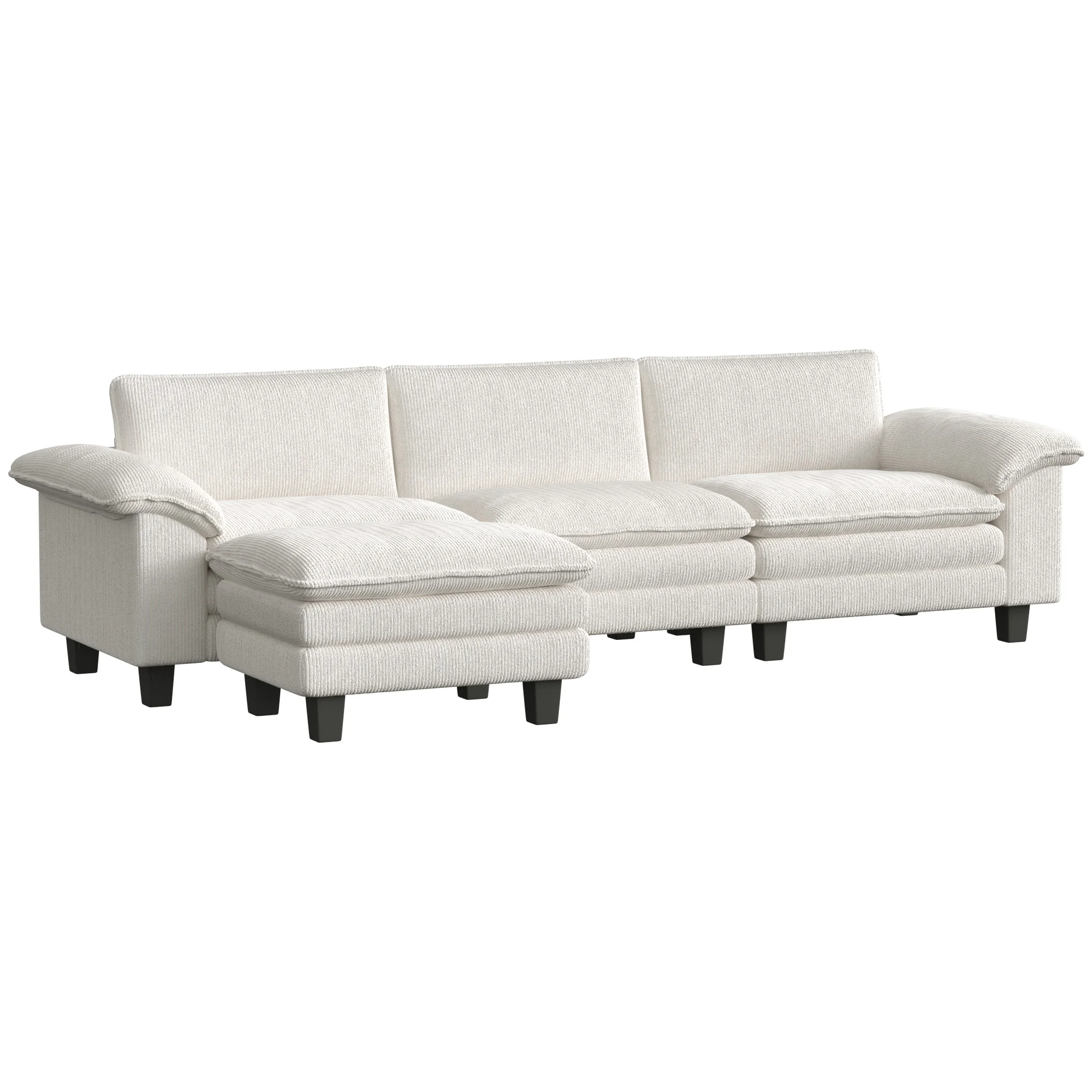 Sectional Sofa, L Shaped Couch with Deep Seat, Movable Ottoman and Pillow-Top Armrests, Beige