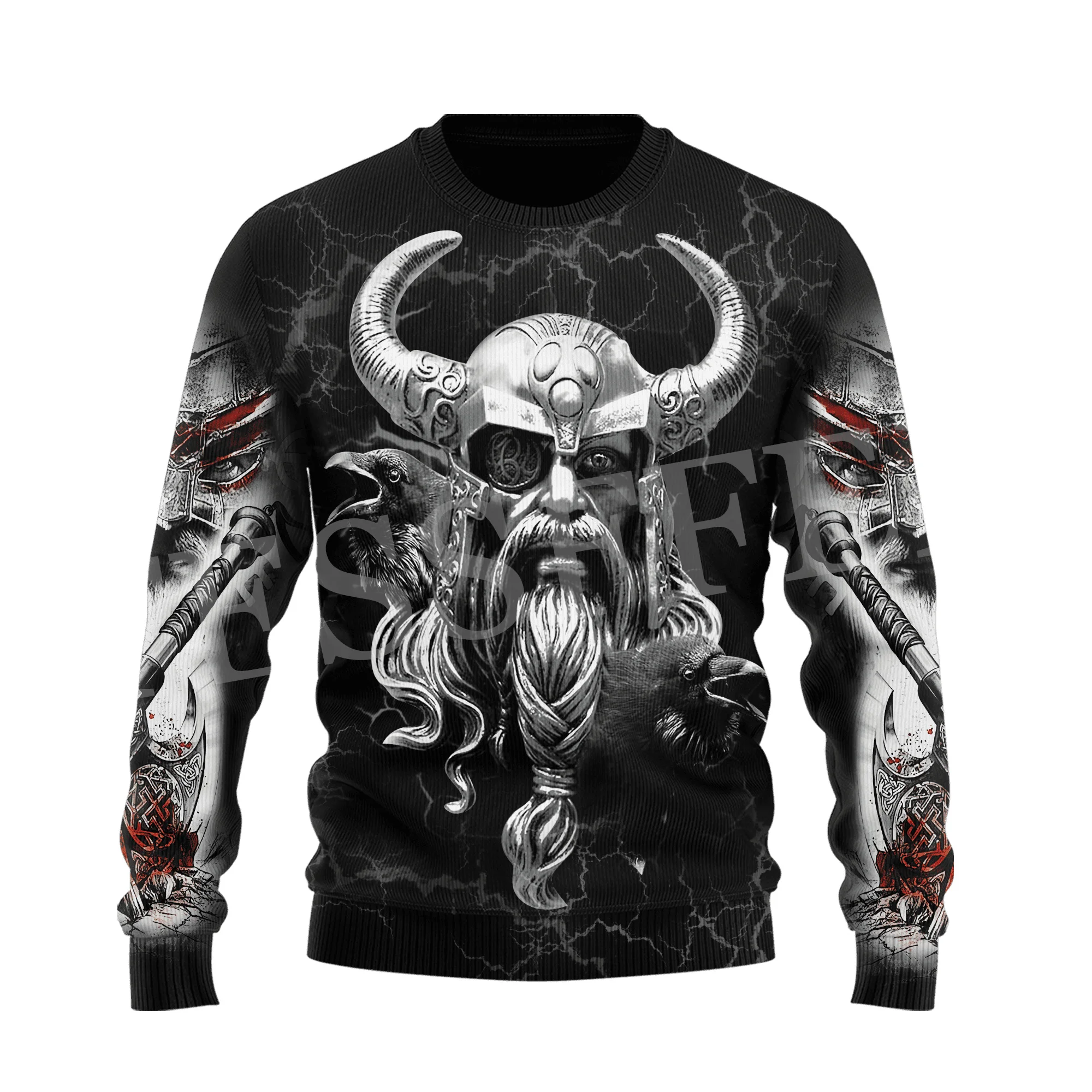 

Christmas Ugly Sweater Wolf Fenrir Odin Nordic Warrior Mythology Tattoo Retro Long Sleeves 3DPrint Pullover Harajuku Casual X4