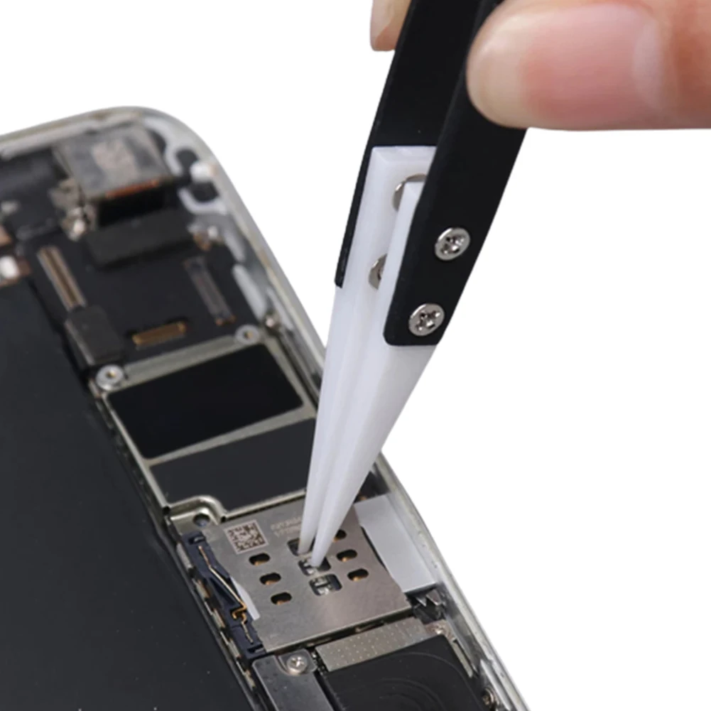 Aço inoxidável Industrial Anti-Static Pinças Cerâmicas, Isolados ponta reta e curva, Preto-Whit Pinças, 3PCs