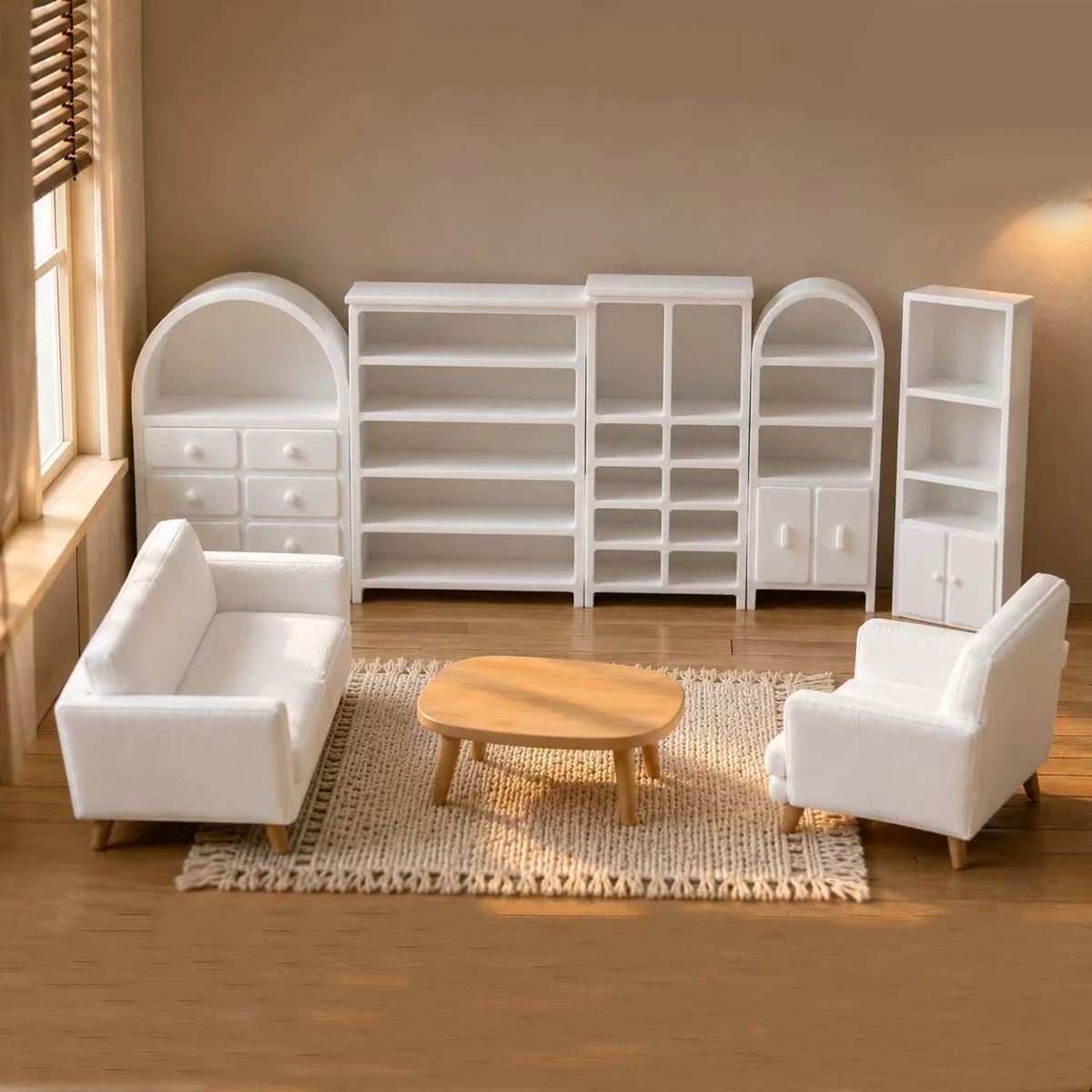 1:64 Miniature Dollhouse Furniture Bookcase Cabinet Set DIY Mini Shelf Storage Display Rack for Model Room Scene Decoration