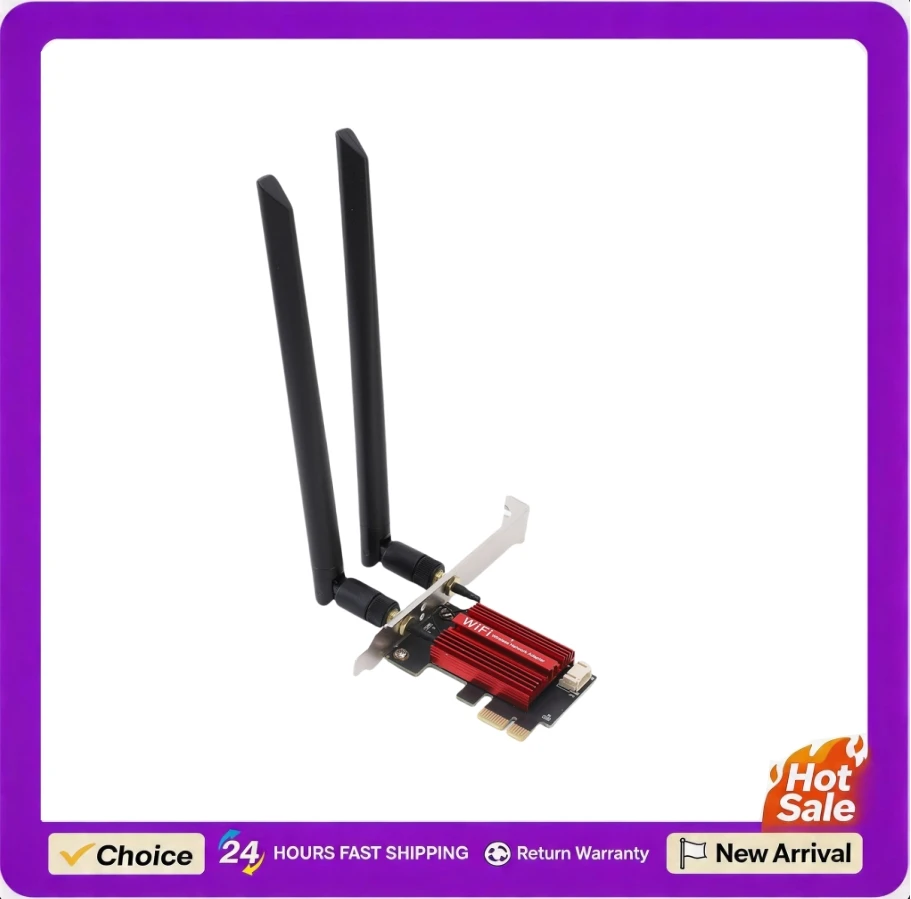 ワイヤレスwifi-6e-pcieカード、2アンテナ搭載、24ghz-5ghz-6ghzトリプルバンドpcie-wifiアダプター、デスクトップコンピューター用wifiネットワークカード