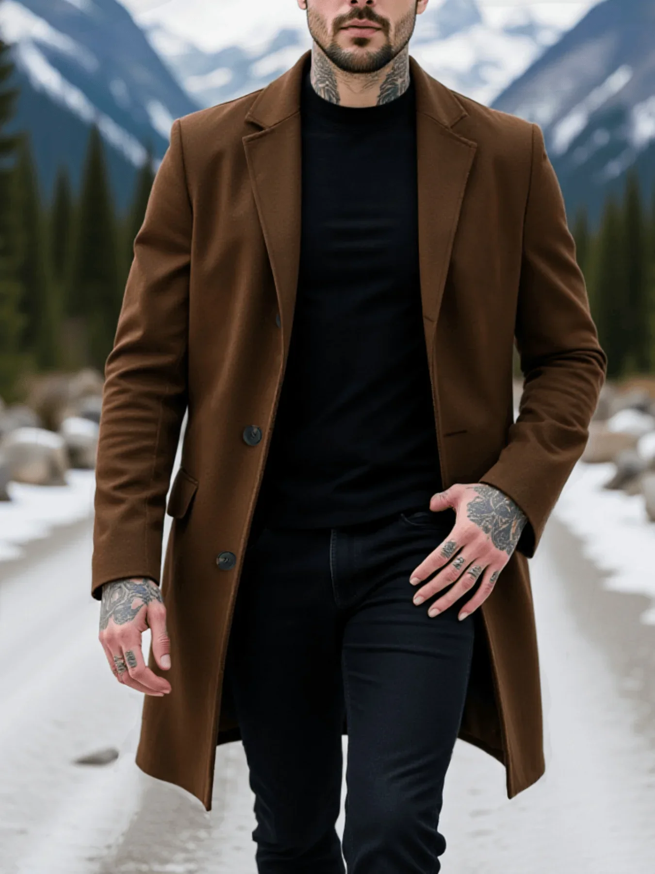 

Men's Thickened Jacket Woolen Overcoat Winter Warmth Essential Single-Breasted Design Trench Style Commute Casual Coats Item