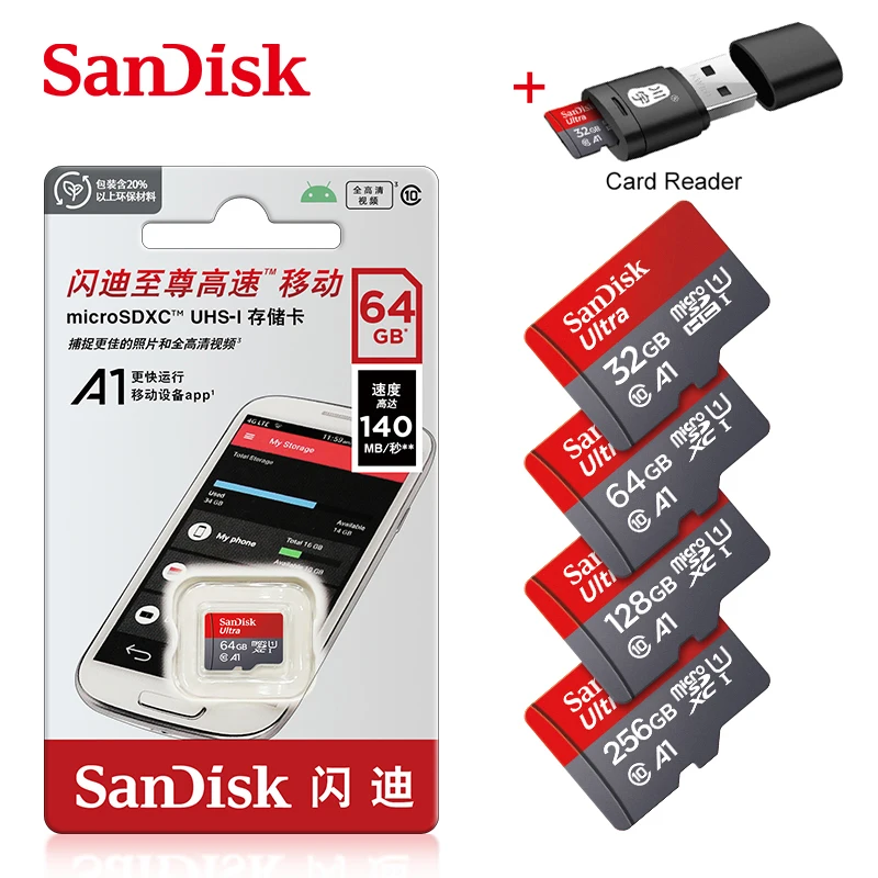 SanDisk Micro SD карта памяти на 32 ГБ, 100% ГБ, 128 ГБ, 256 ГБ