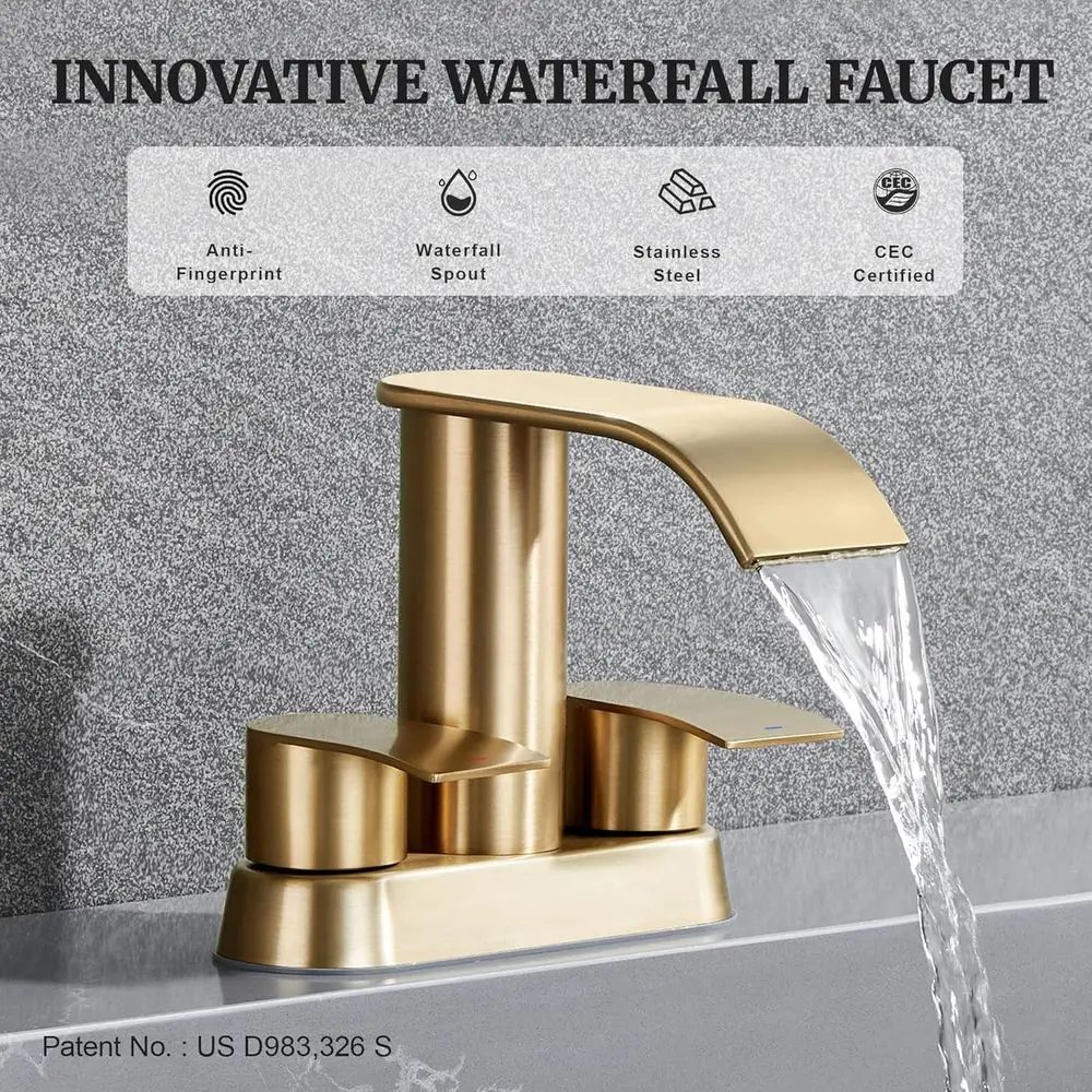 صنبور حوض برونزي شامبانيا 4 سنترات مع مقبضين واستنزاف منبثق لمركبات الترفيهية، مناسب لثقوب 3 أو 2 فتحتين #2