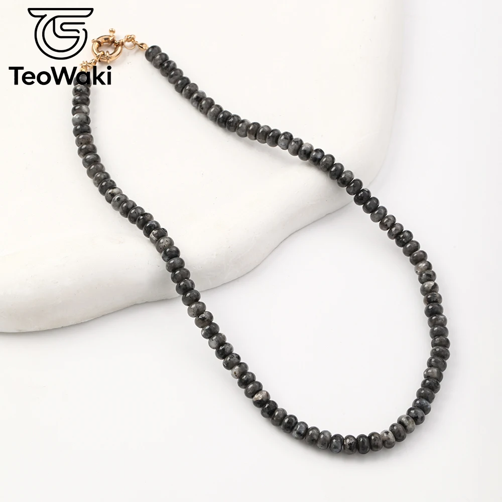 TeoWaki 4x6mm Labradorite Abacus Beaded Necklace Natural Stone Choker for Women Holiday Gift Symbol of Courage Confidence 40cm